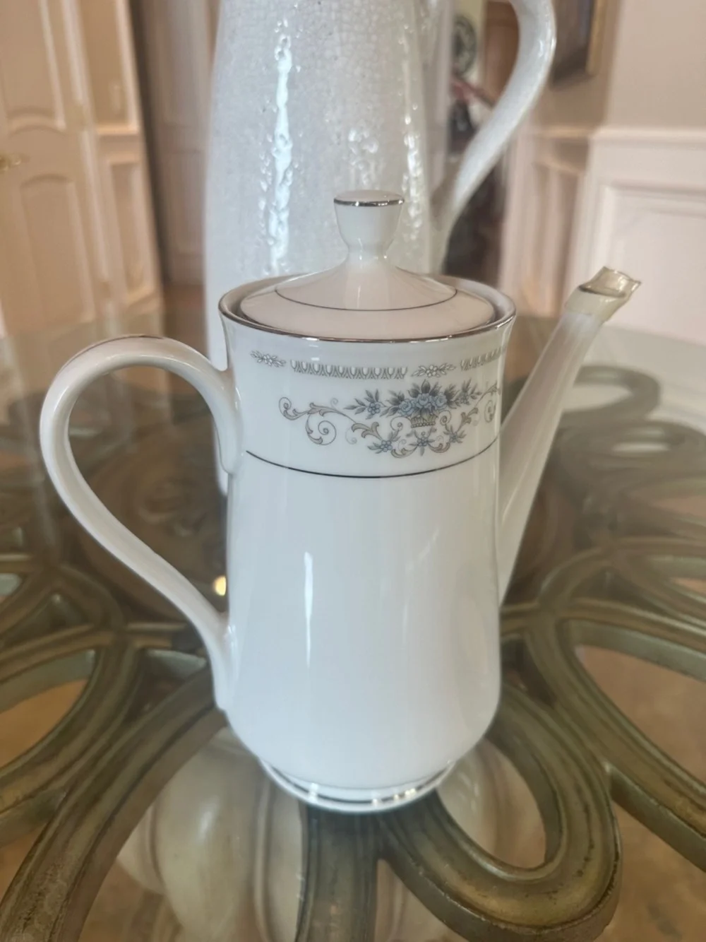 DIANE by Wade Fine China Coffee Tea Pot Blue Flowers Platinum Trim-Retired-NEW
